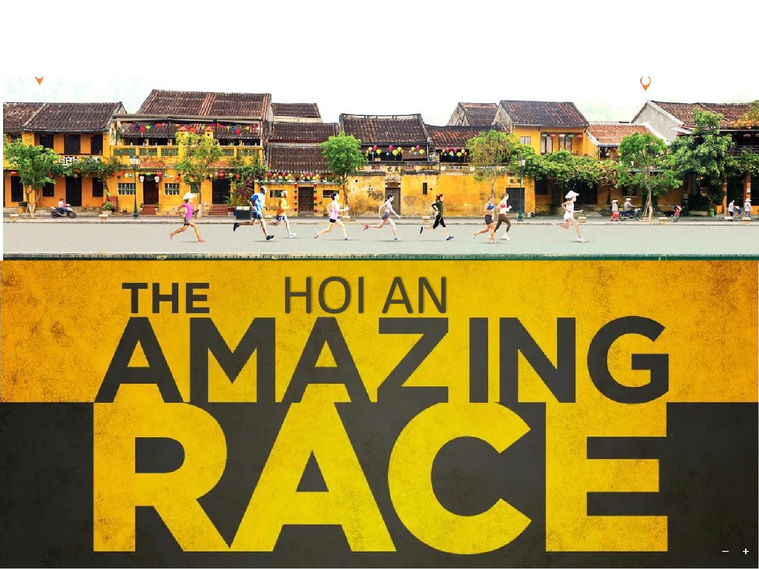Banner Hoi An Amazing Race với hình ảnh phố cổ Hội An và logo chương trình nổi bật màu vàng đen.